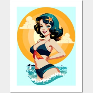 Girl Pin Up Summer Beauty Retro Pop Art Model Posters and Art